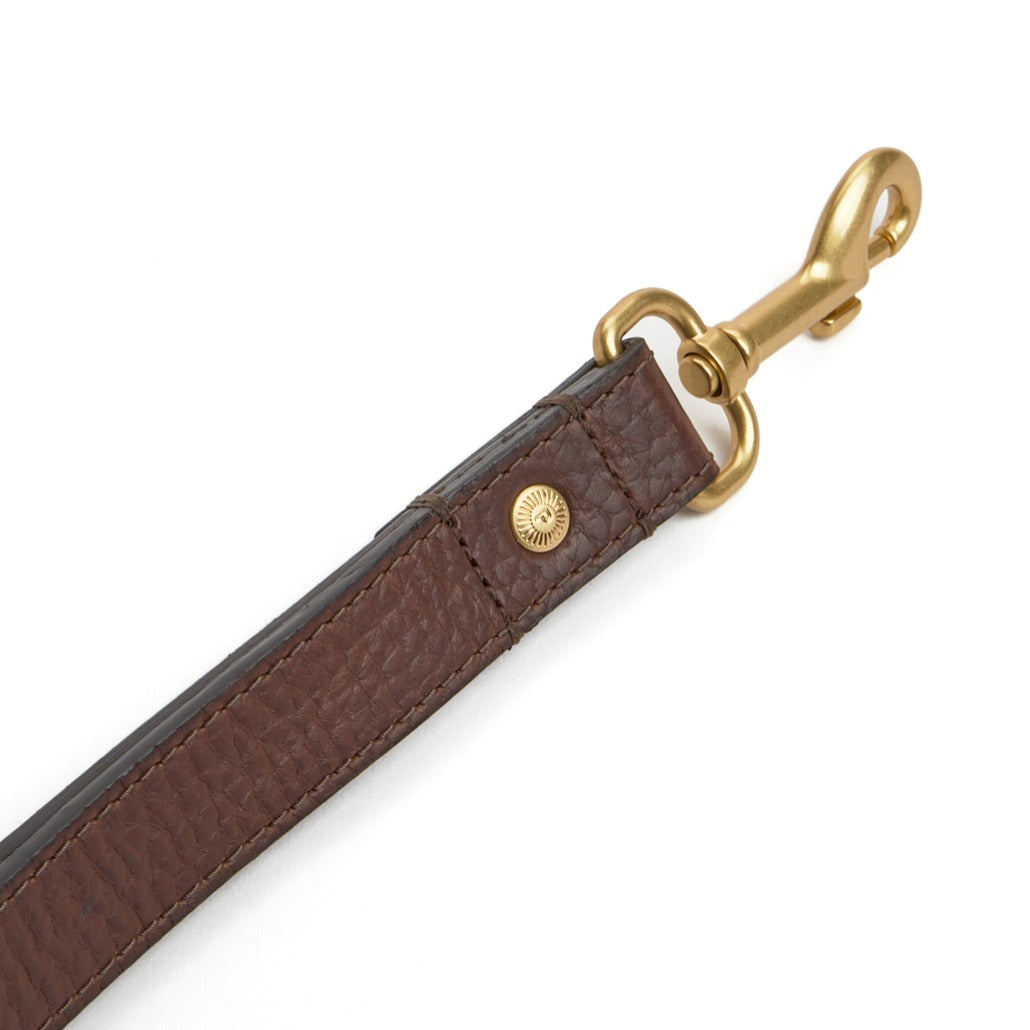 Short Leash and Loop Seatbelt Tether Pinewood Leather- Bison with Gold Finish