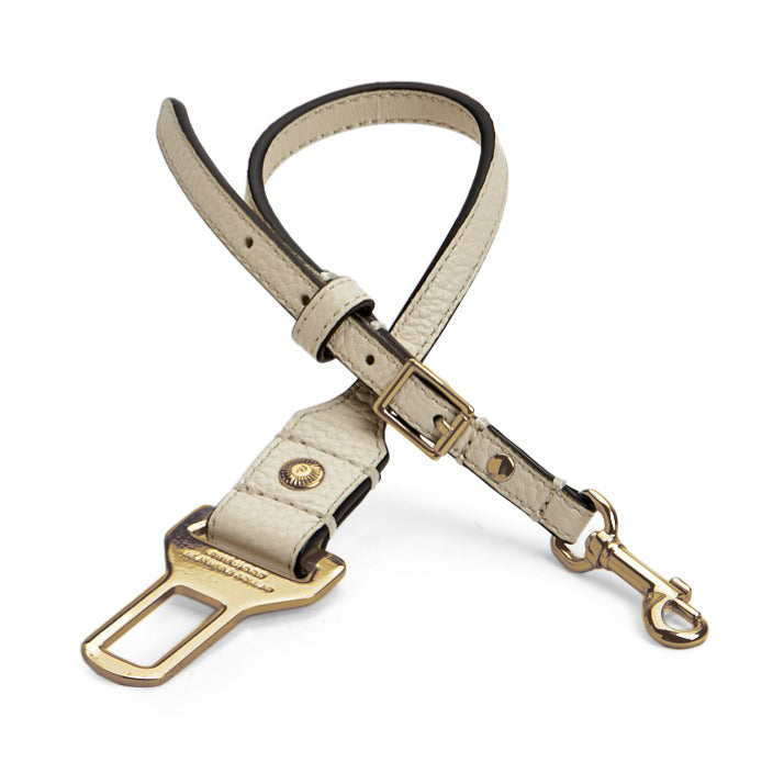 Leather Dog Seatbelt – White-Gold Finish