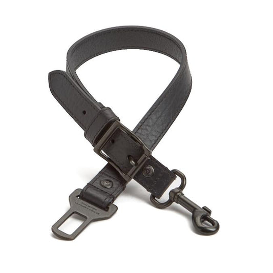Leather Dog Seatbelt – Black Bison-Gunmetal Finish