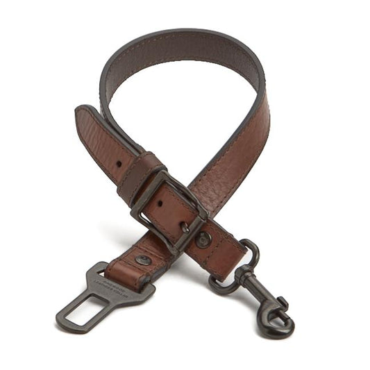 Leather Dog Seatbelt – Brown Bison-Gunmetal Finish