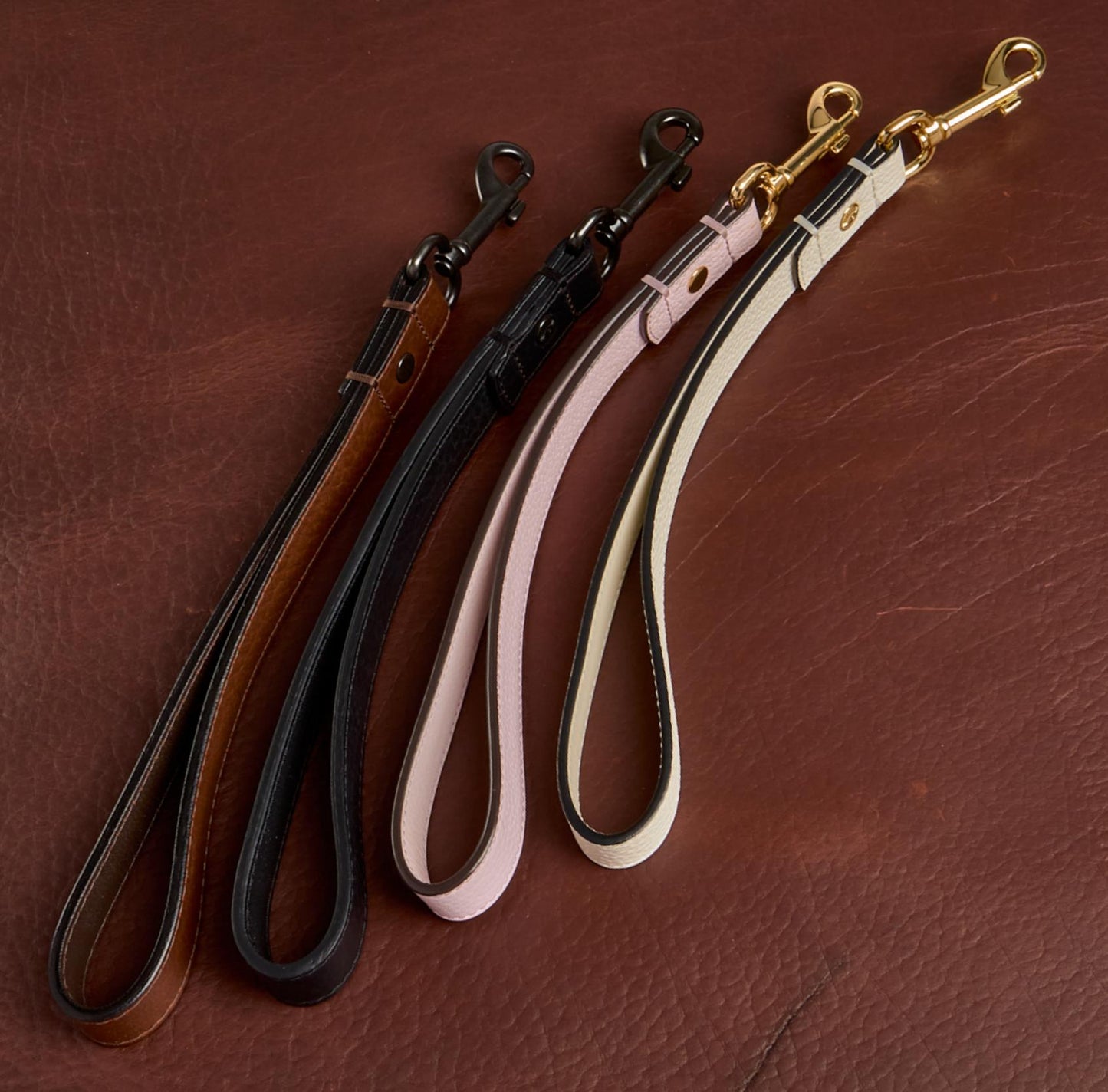 Collins Dog Loop Seatbelt Tether & Short Leash- Tan Leather- Gold Finish