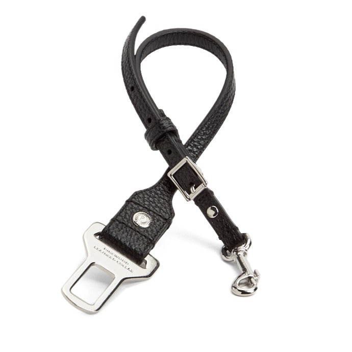 Leather Dog Seatbelt – Black-Silver Finish