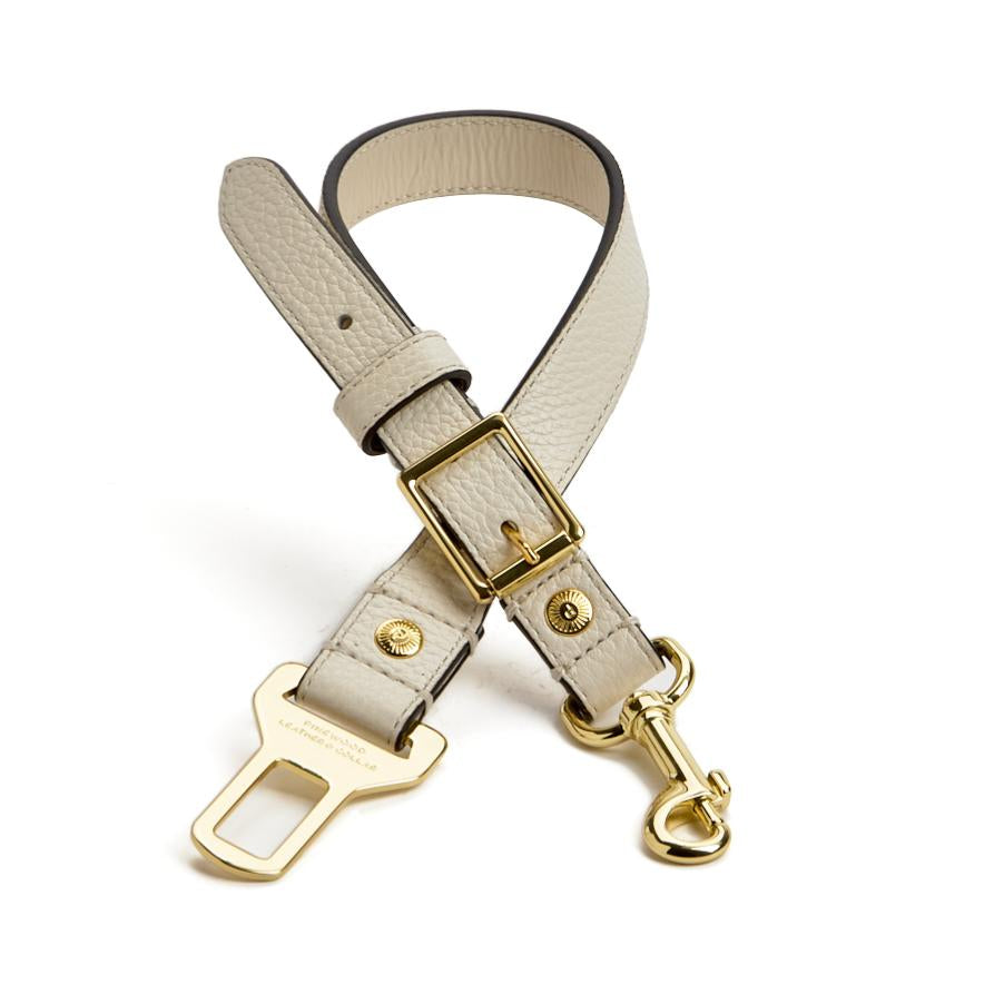 Leather Dog Seatbelt – White-Gold Finish