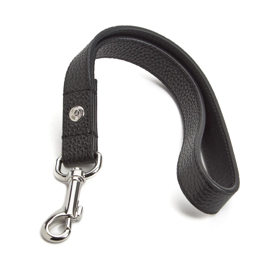Leather Dog Short Leash & Seatbelt Tether – Black / Silver
