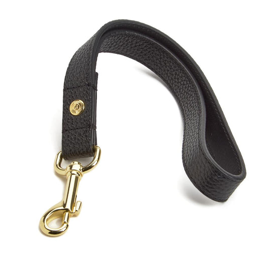 Collins Dog Loop Seatbelt Tether & Short Leash- Tab- Black Pebbled- Gold Finish