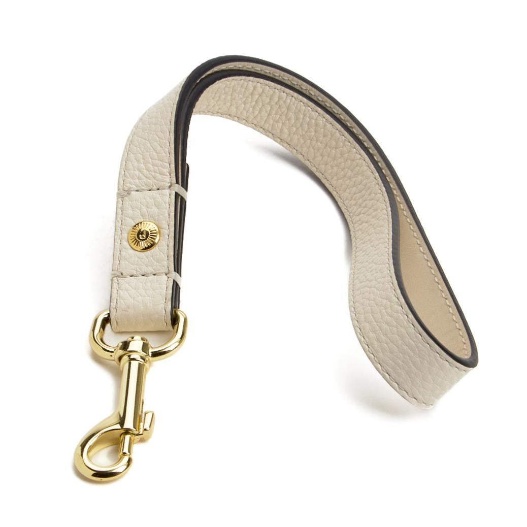 Leather Dog Short Leash & Seatbelt Tether – White / Gold