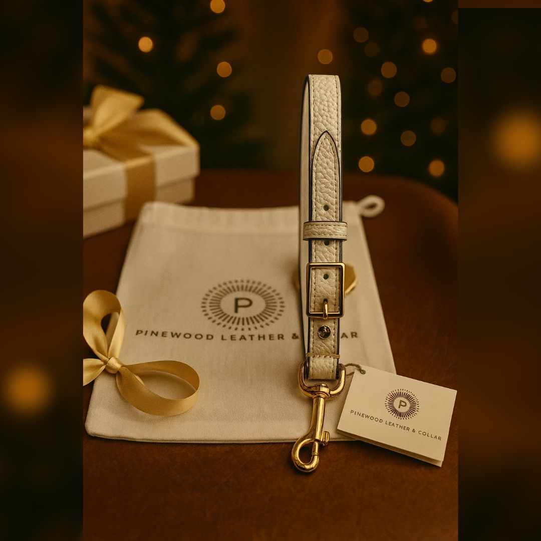 Leather Dog Seatbelt – White-Gold Finish